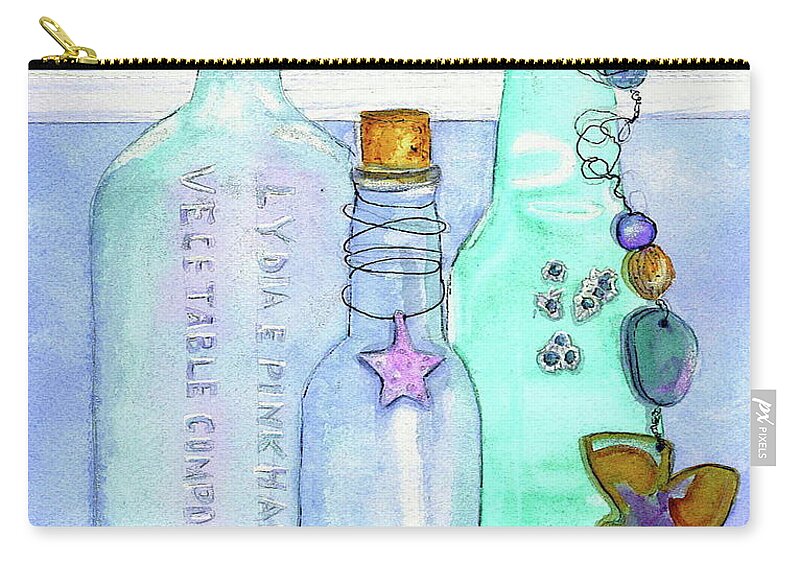 Bottles Carry-all Pouch featuring the painting Bottles with Barnacles by Midge Pippel