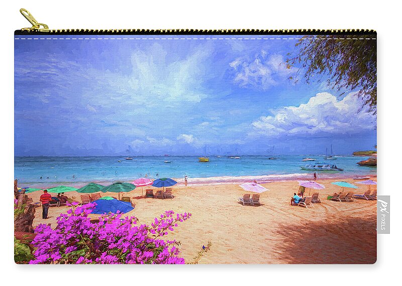 Tropics Zip Pouch featuring the photograph Bougainvillea on the beach by Sharon Ann Sanowar