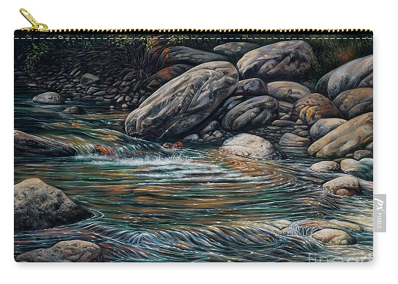 Landscape Zip Pouch featuring the painting Boulders at Jemez by Ricardo Chavez-Mendez