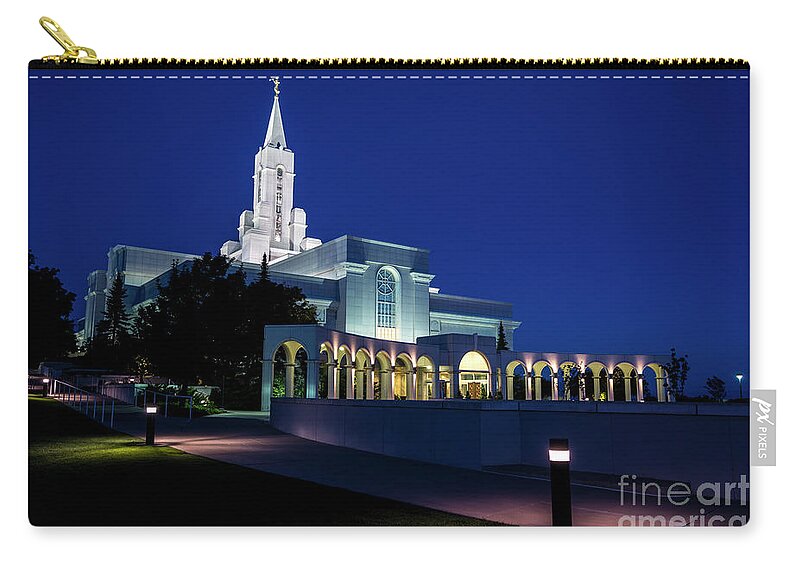 Bountiful Temple Zip Pouch featuring the photograph Bountiful Mormon LDS Temple at Twilight - Utah by Gary Whitton