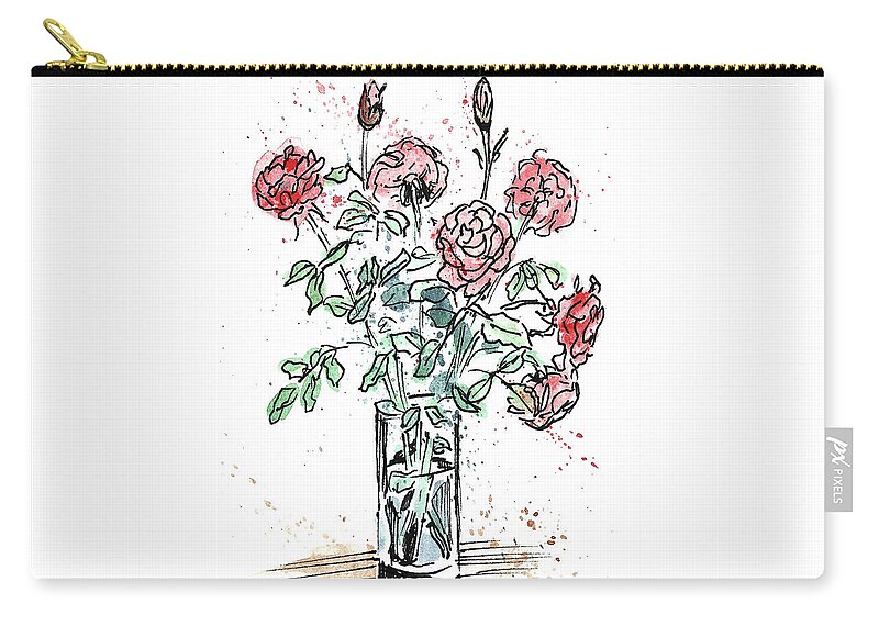 Rose Zip Pouch featuring the painting Bouquet of Roses in a Vase by Masha Batkova