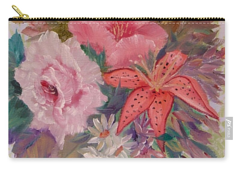 Rose Zip Pouch featuring the painting Bouquet by Quwatha Valentine