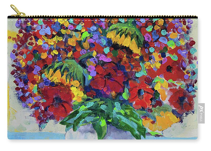 Flower Zip Pouch featuring the painting Bouquet with two sunflowers by Maxim Komissarchik