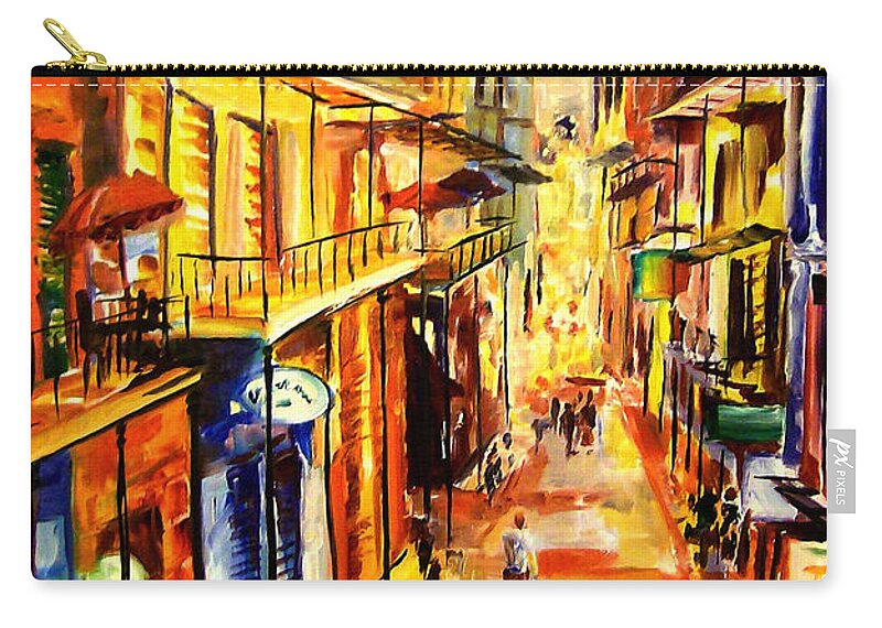New Orleans Zip Pouch featuring the painting Bourbon Street Glitter by Diane Millsap