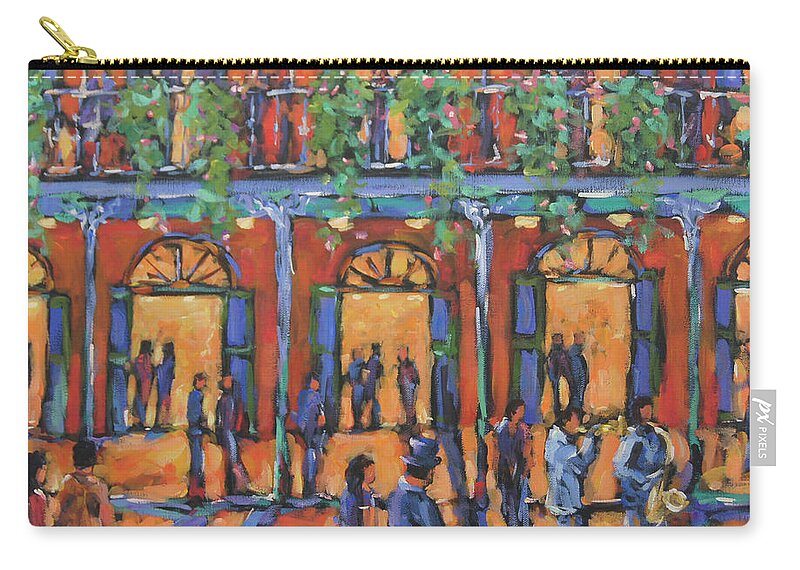 Painting 20x20x1.5 Zip Pouch featuring the painting Bourbon Street Nola New Orleans Jazz by Richard T Pranke