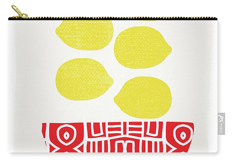 Lemons Zip Pouch featuring the painting Bowl of Lemons- Art by Linda Woods by Linda Woods