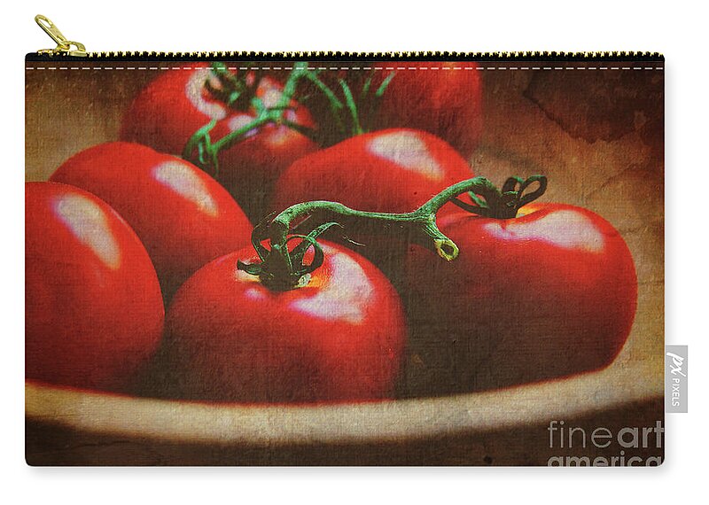 Tomatoes Zip Pouch featuring the photograph Bowl of tomatoes by Toni Hopper