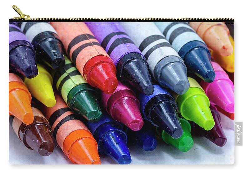 Charcoal Zip Pouch featuring the photograph Box of Colorful Crayons by Teri Virbickis