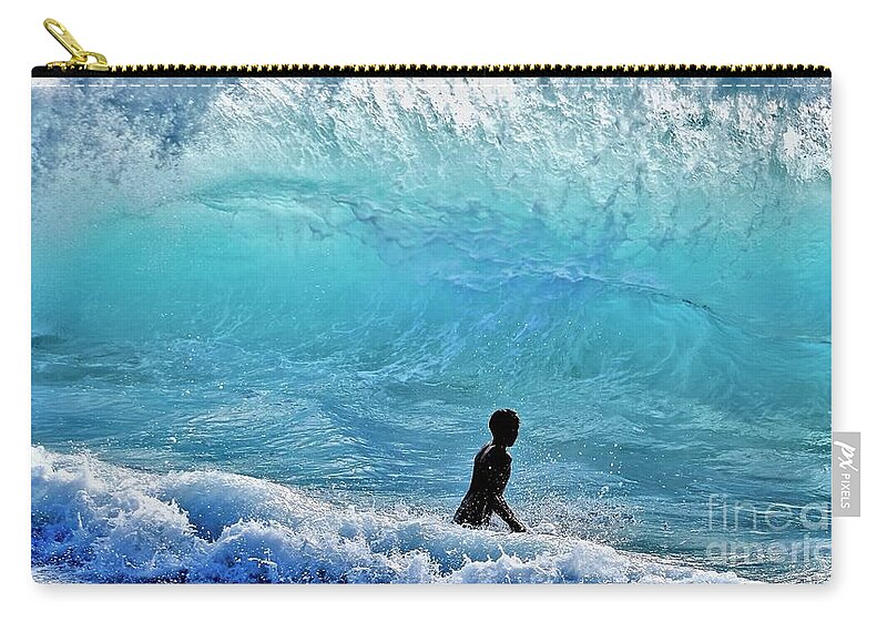 Boy Zip Pouch featuring the photograph Boy in the Blue Abyss by Debra Banks