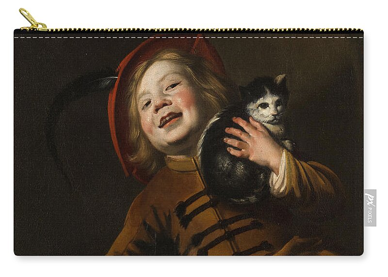Boy With A Cat Carry-all Pouch featuring the painting Boy with a cat by Judith Leyster