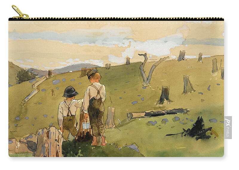 Winslow Homer Carry-all Pouch featuring the drawing Boys on a Hillside by Winslow Homer