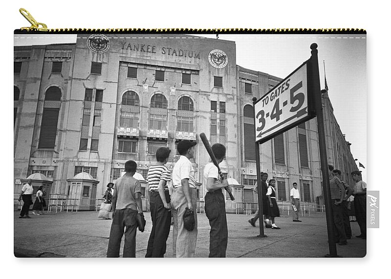 Boys Staring At Yankee Stadium Carry-all Pouch featuring the painting Boys Staring At Yankee Stadium by MotionAge Designs