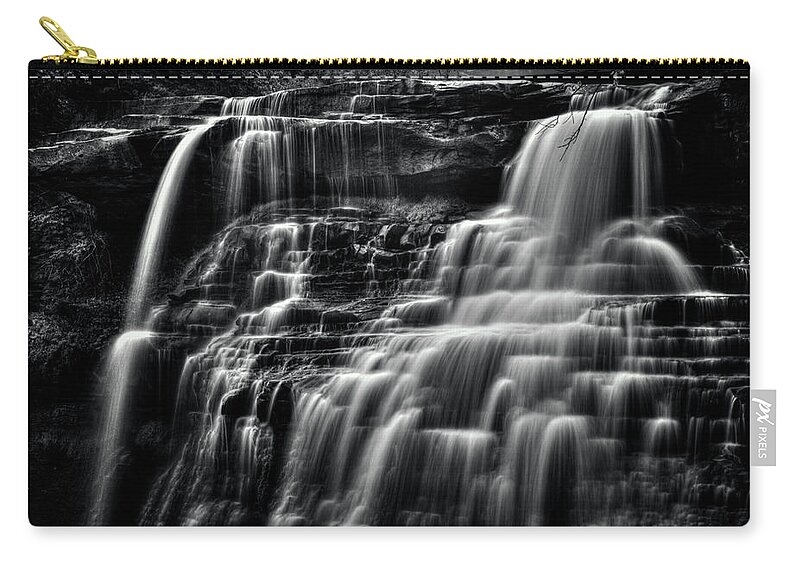Ohio Zip Pouch featuring the photograph Brandywine Falls at Cuyahoga Valley National Park B W by Roger Passman