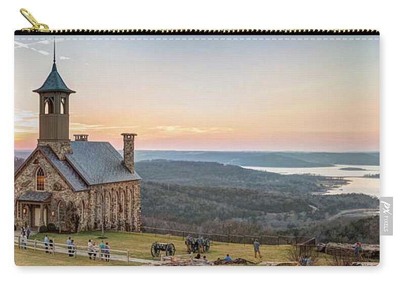 Table Rock Lake Zip Pouch featuring the photograph Table Rock Panorama - A Serene Evening At The Ozarks Chapel by Gregory Ballos
