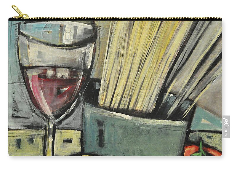 Wine Zip Pouch featuring the painting Bread Pasta Wine by Tim Nyberg