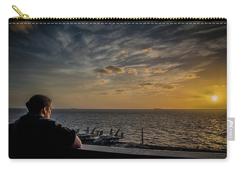 Navy Zip Pouch featuring the photograph Break at Sunset by Larkin's Balcony Photography