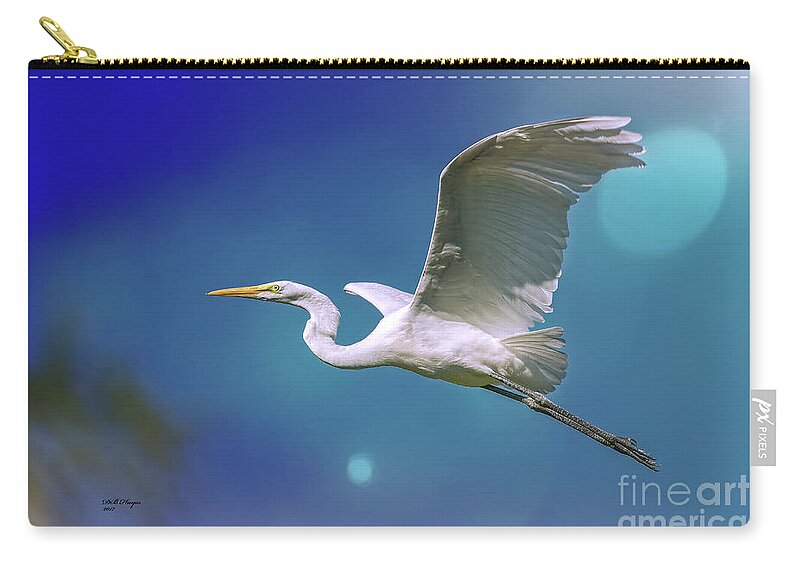 Egrets Carry-all Pouch featuring the photograph Breakin Dawn Flyer-The Great Egret by DB Hayes
