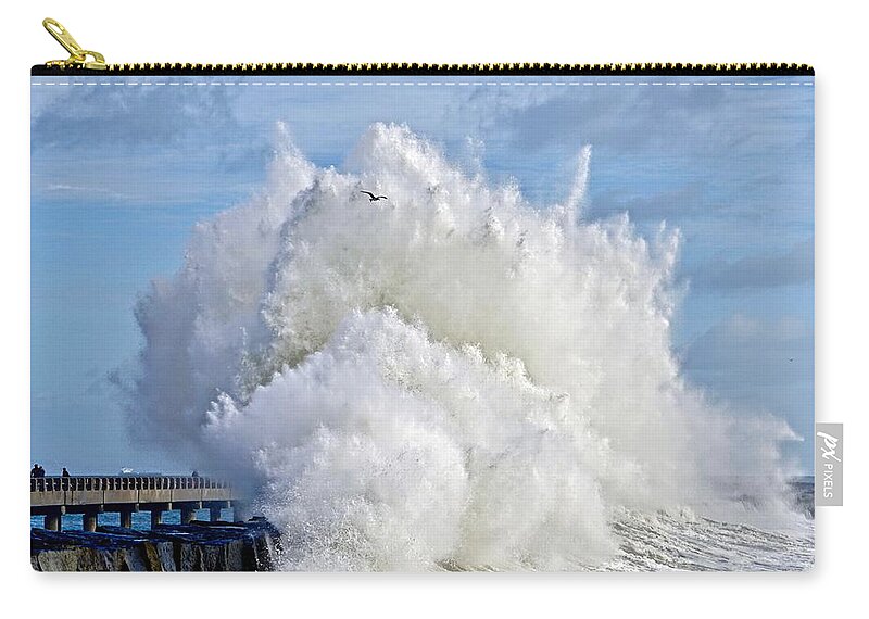 Breakwater Zip Pouch featuring the photograph Breakwater Explosion by Michael Cinnamond