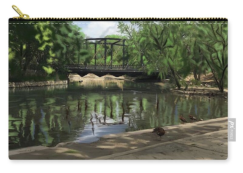 Park Zip Pouch featuring the painting Bridge at Brackenridge Park by Angela Weddle