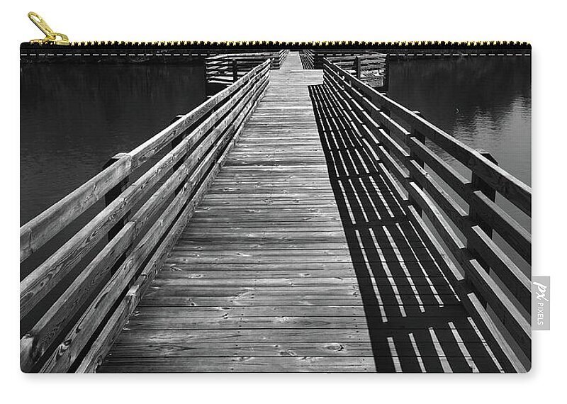 Kelly Hazel Zip Pouch featuring the photograph Bridge at Chester State Park in Black and White by Kelly Hazel