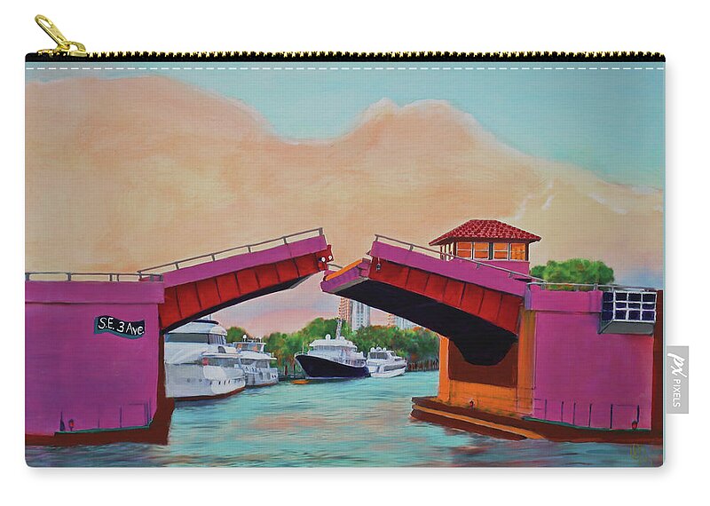 Fort Lauderdale Zip Pouch featuring the painting Bridge At SE 3rd by Deborah Boyd