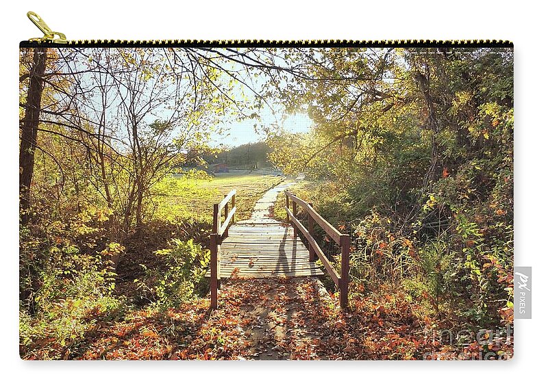 Bridge Zip Pouch featuring the photograph Bridge in Autumn by Janette Boyd