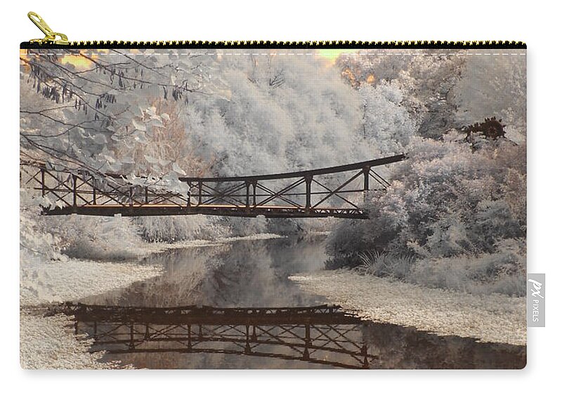 Infrared Photography Zip Pouch featuring the photograph Bridge Reflections by Jane Linders