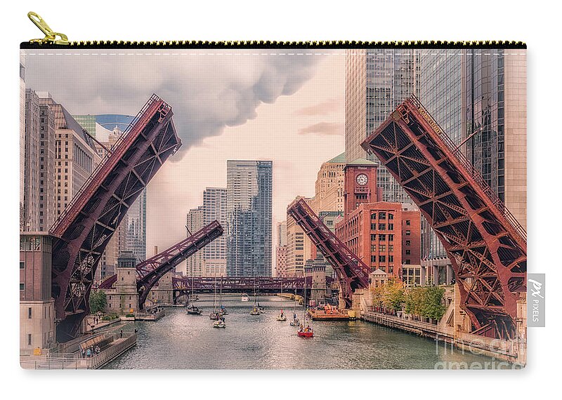 Chicago Zip Pouch featuring the photograph Bridges up by Izet Kapetanovic