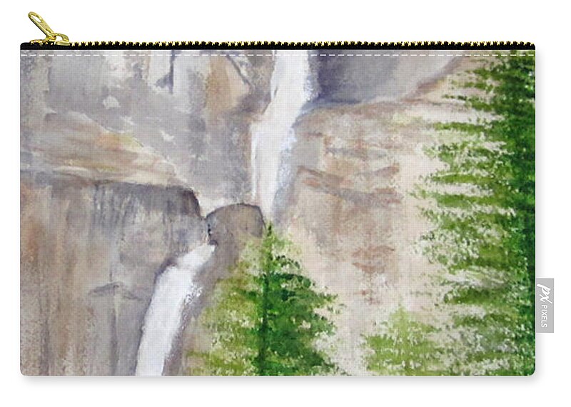 Waterfall Zip Pouch featuring the painting Yosemite Falls by Elvira Ingram
