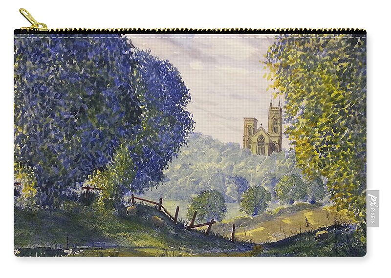 Glenn Marshall Yorkshire Artist Zip Pouch featuring the painting Bridlington Priory from Woldgate on the Hockney Trail by Glenn Marshall