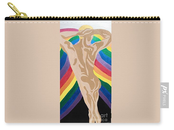 Male Nude Rainbow Lgbt Gay Future Zip Pouch featuring the painting Brighter by Erika Jean Chamberlin