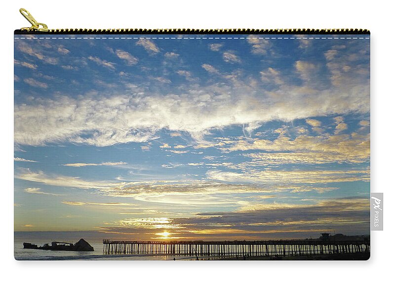 Cement Ship Zip Pouch featuring the photograph Brilliant Sunset Seacliff, CA by Amelia Racca