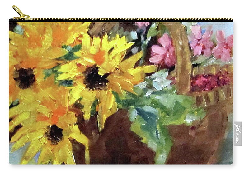 Sunflowers Carry-all Pouch featuring the painting Bringing In The Sunshine by Adele Bower