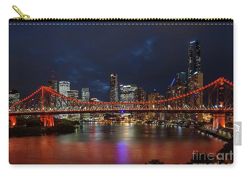 Australia Zip Pouch featuring the photograph Brisbane Skyline after dark by Andrew Michael
