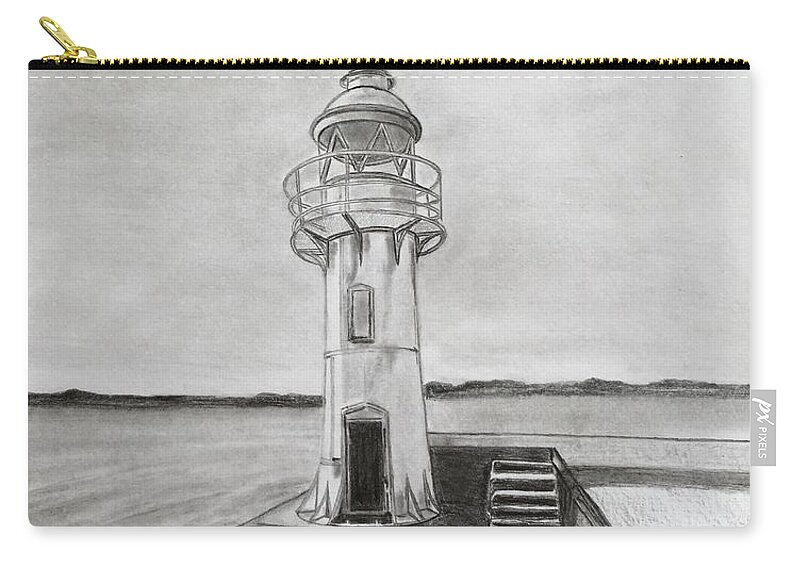Pencil Zip Pouch featuring the drawing Brixham lighthouse by Tony Clark
