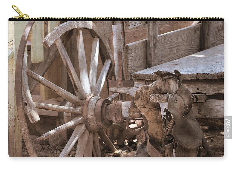 Old West Zip Pouch featuring the photograph Broken Down in Sepia by Colleen Cornelius