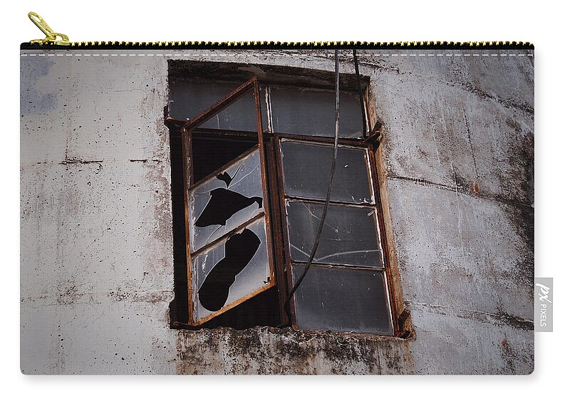 Train Zip Pouch featuring the photograph Broken Window by Nathan Little