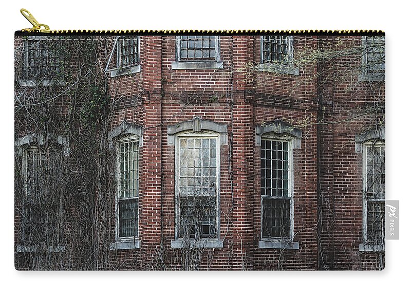 Abandoned Zip Pouch featuring the photograph Broken Windows on Abandoned Building by Kim Hojnacki