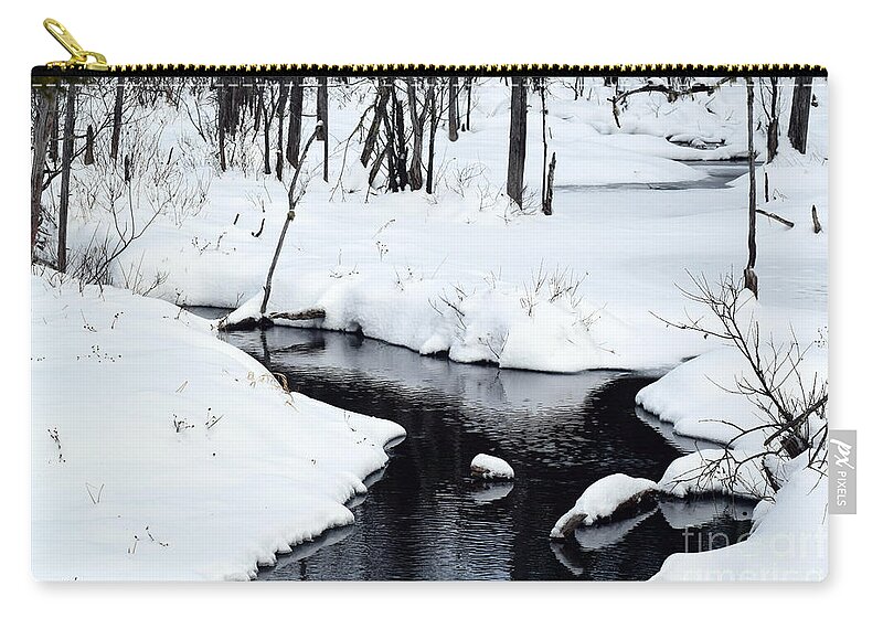 Brook Zip Pouch featuring the photograph Brook And Snow by William Tasker