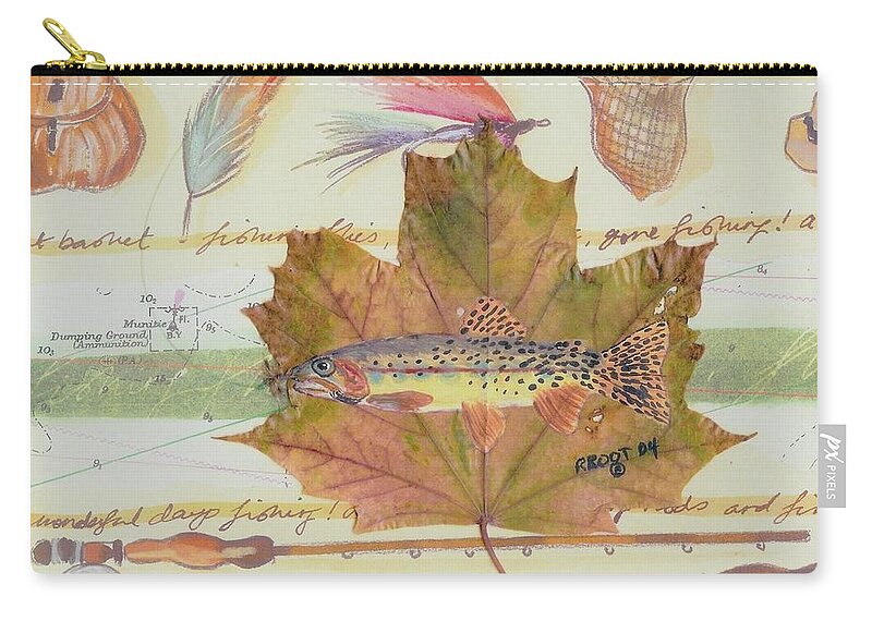 Fish Zip Pouch featuring the painting Brook Trout on Fly #2 by Ralph Root