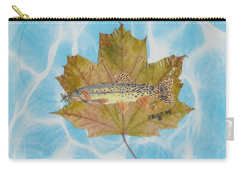 Fish Zip Pouch featuring the painting Brook Trout on Fly by Ralph Root