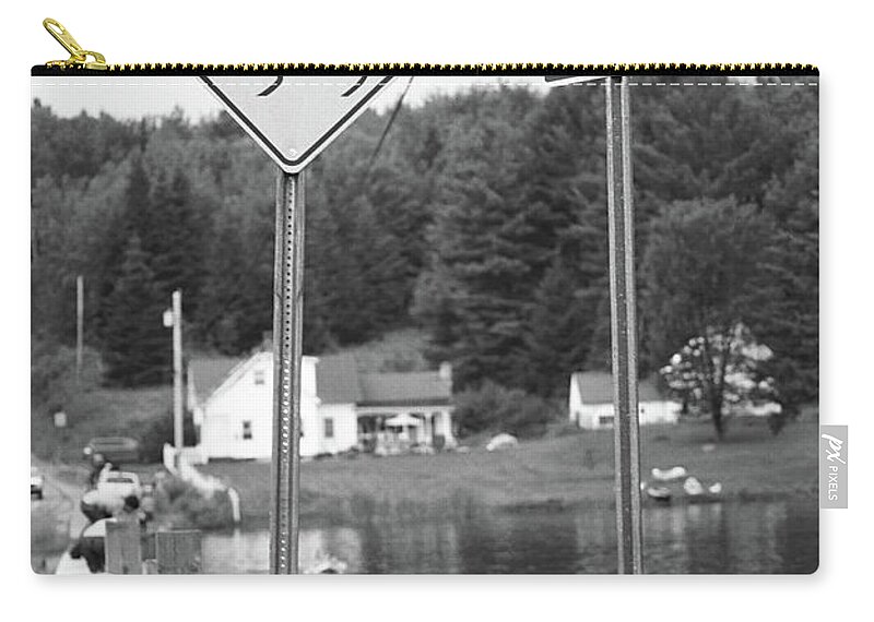 America Zip Pouch featuring the photograph Brookfield, Vt - Floating Bridge 2 BW by Frank Romeo