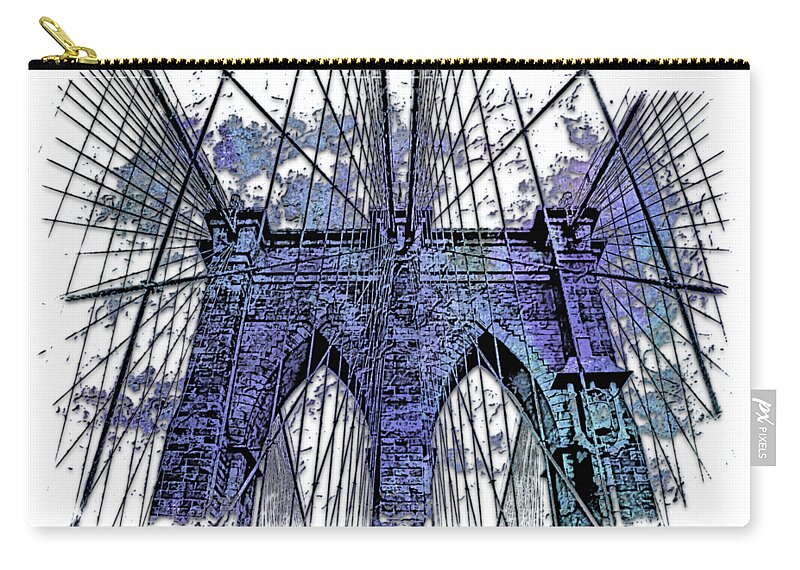 Berry Zip Pouch featuring the photograph Brooklyn Bridge Berry Blues 3 Dimensional by DiDesigns Graphics