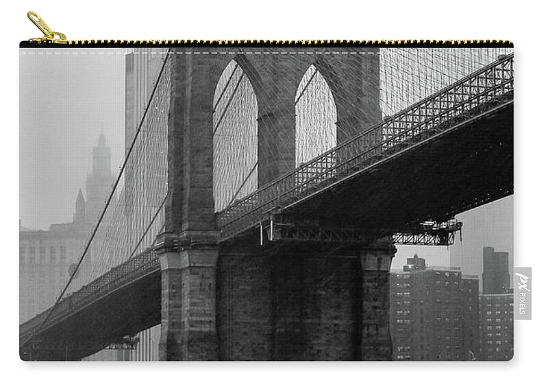 Brooklyn Zip Pouch featuring the photograph Brooklyn Bridge in a Storm by Adam Reinhart