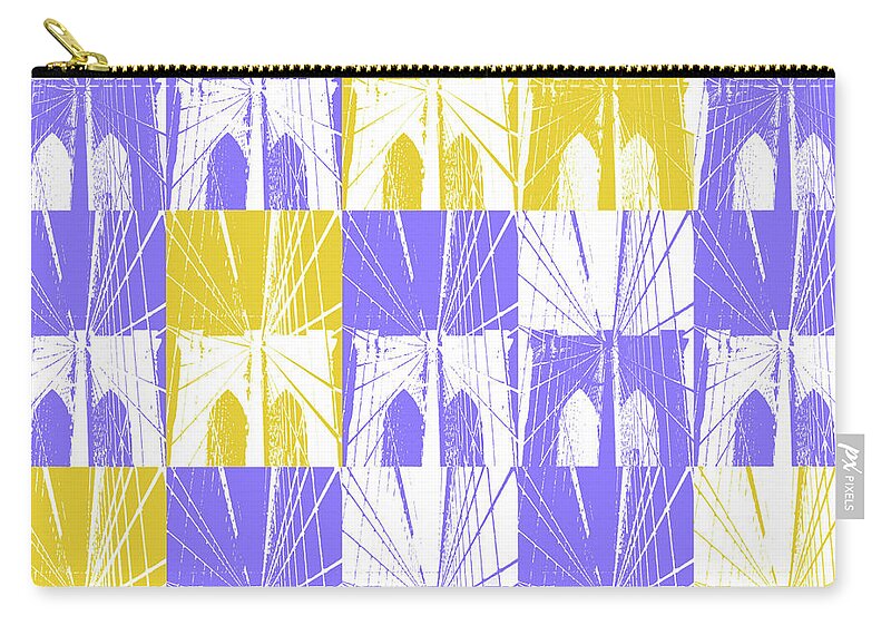 Brooklyn Bridge Zip Pouch featuring the photograph Brooklyn Bridge in Purple and Gold Square by Marianne Campolongo