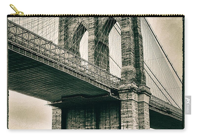 Bridge Zip Pouch featuring the photograph Brooklyn Bridge Sepia by Jessica Jenney