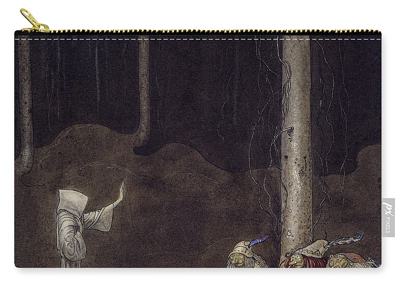 John Bauer Zip Pouch featuring the drawing Brother Saint Martin and the Three Trolls by John Bauer