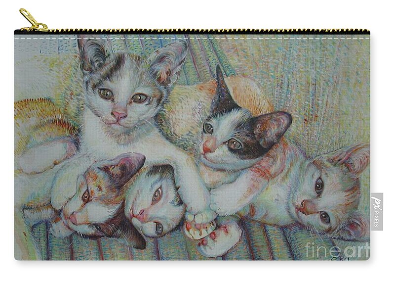 Cats Zip Pouch featuring the painting Brothers and Sisters by Sukalya Chearanantana