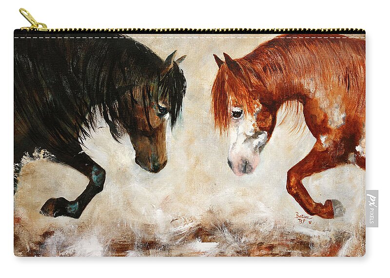 Horses Zip Pouch featuring the painting Brothers Hawk and Bo by Barbie Batson