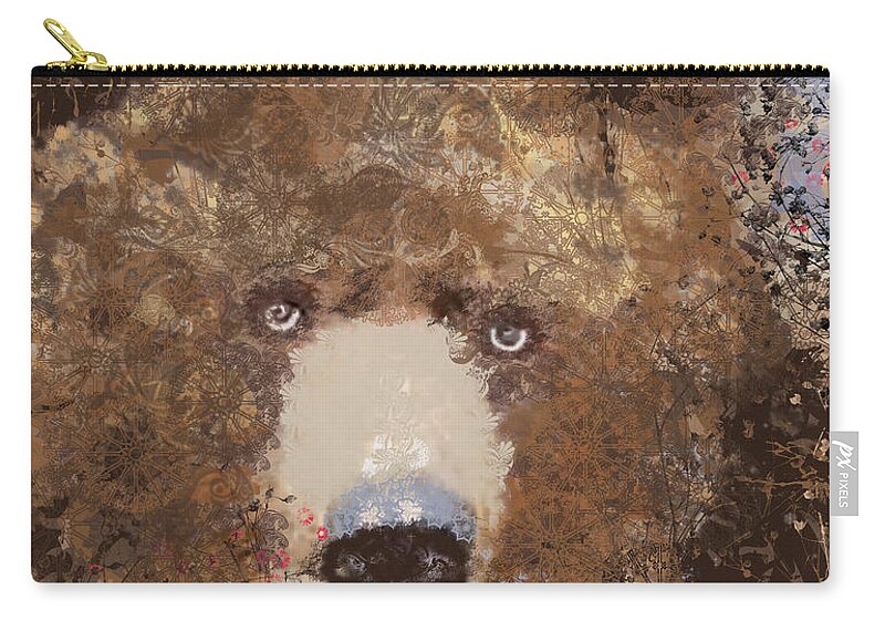 Brown Bear Zip Pouch featuring the digital art Visionary Bear Final by Kim Prowse